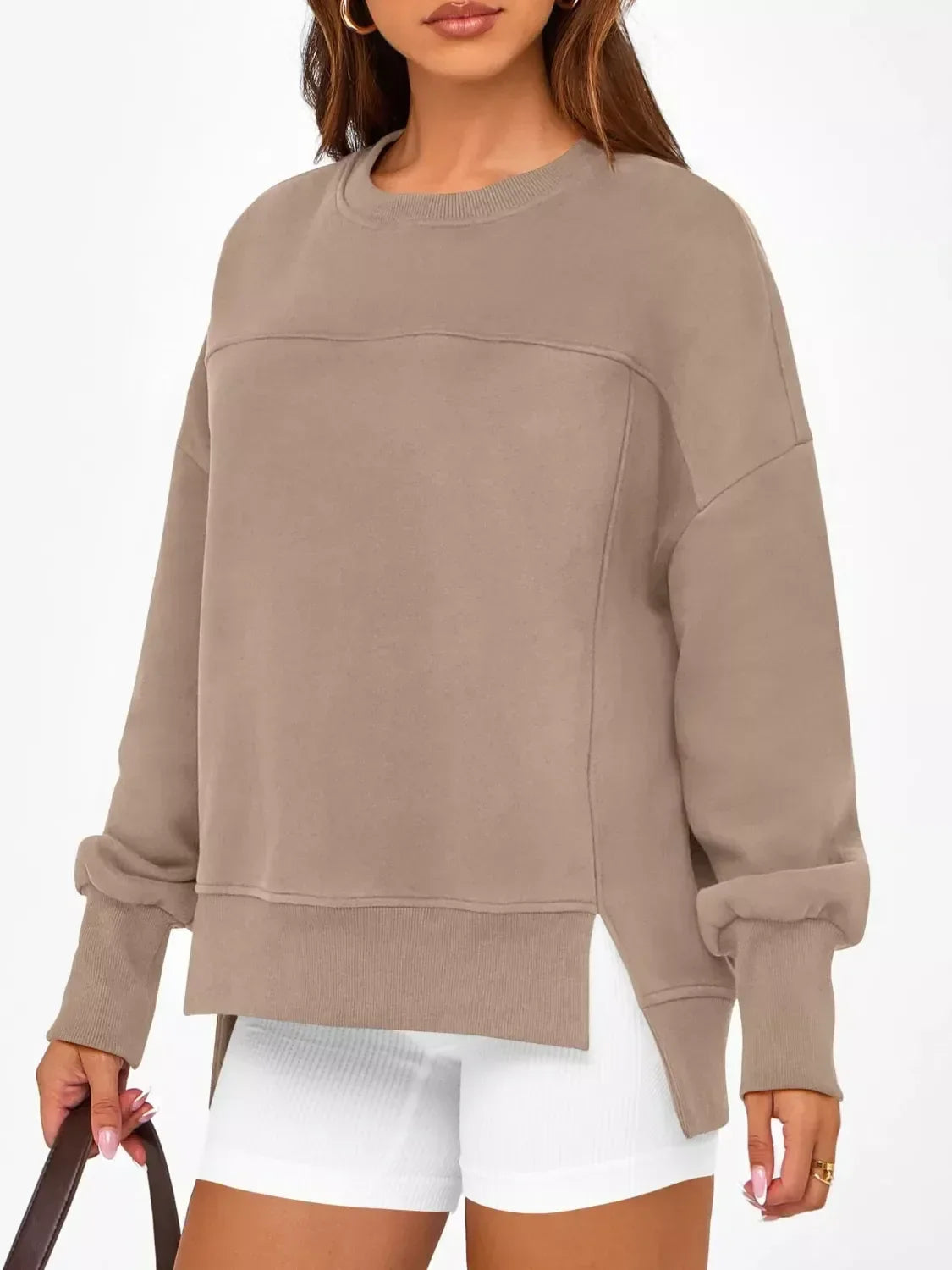 Daverri Fashions Casual Loose Side Slit Sweatshirt - DAVERRI FASHIONS