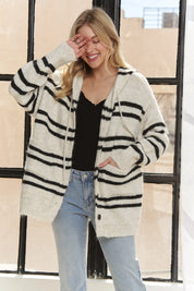 ADORA Horizontal Stripes Hoodie Cardigan | Cardigans Daverri Fashions