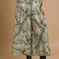 Umgee Palm Leaf Print Wide Leg Culotte Pants Olive Pants