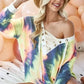 BiBi Tie Dye Deep V-Neck Top with Lace Up Front - DAVERRI FASHIONS