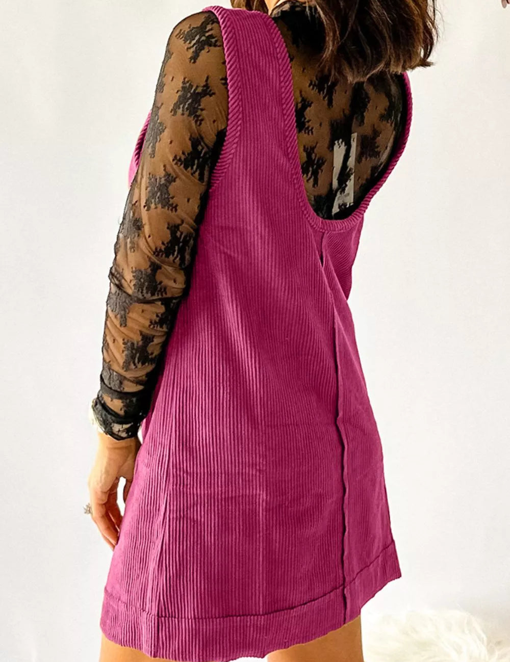 Vintage Corduroy Pocketed Overall Dress | Overall Dresses Daverri Fashions