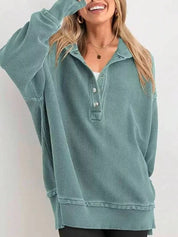 Half Snap Long Sleeve Hoodie | Hoodies Daverri Fashions