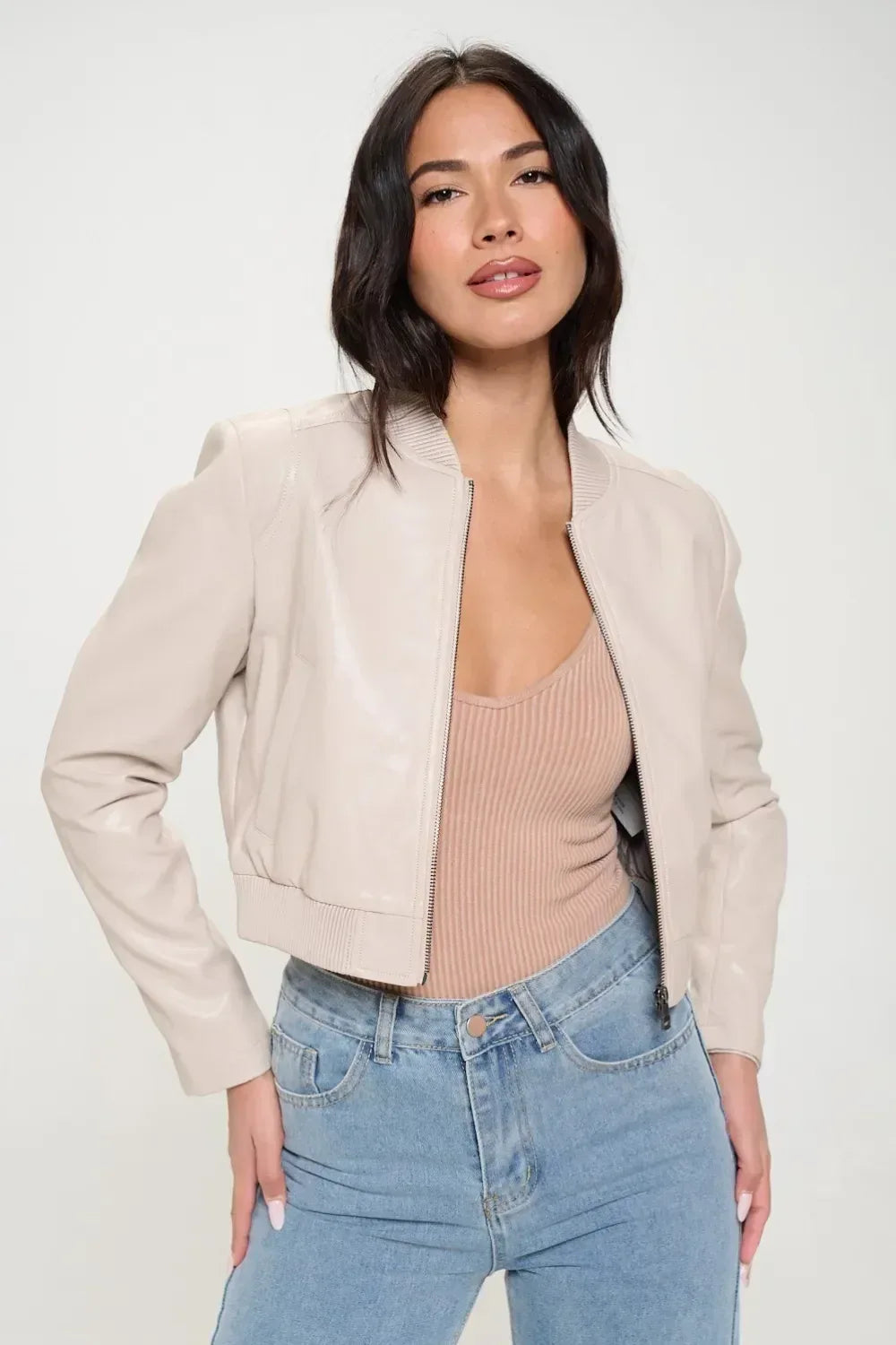 Coalition LA Zip Up Cropped Bomber Jacket - DAVERRI FASHIONS