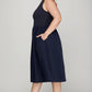 She + Sky plus size navy blue sleeveless poplin midi dress with pockets