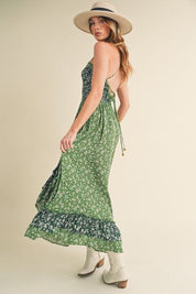 Aemi + Co Green Ditsy Floral Ruffled Hem Maxi Cami Dress Cami Dresses