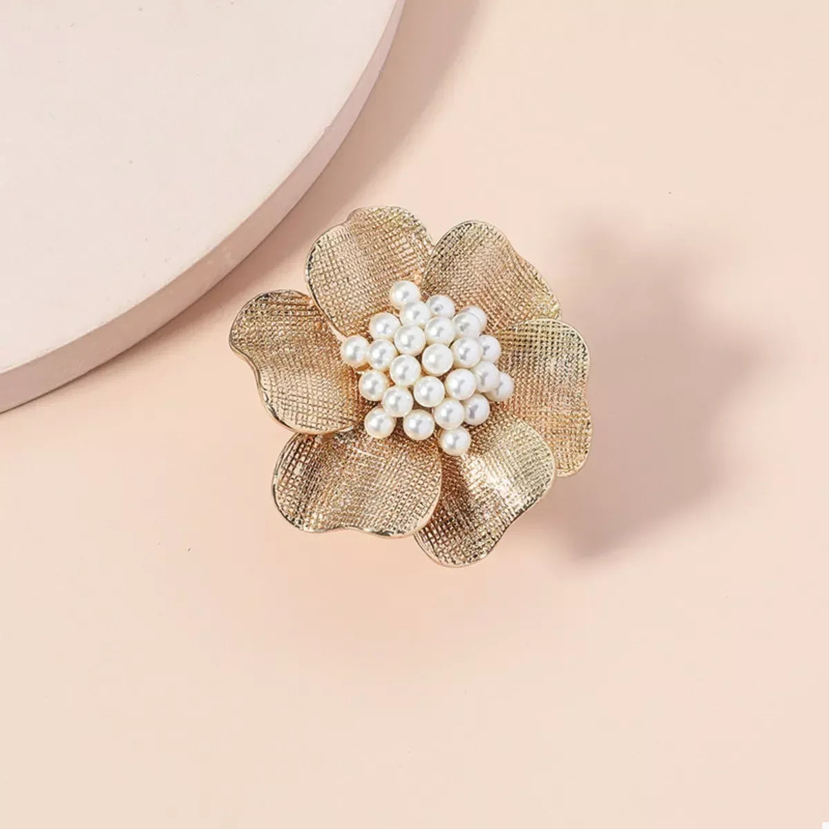 18K Gold-Plated Pearl Flower Ring - DAVERRI FASHIONS