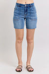 Judy Blue Full Size Mid Rise Bermudas Denim Shorts W/ Back Flap Pockets Plus Size - DAVERRI FASHIONS