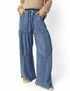 Tiered wide-leg washed pants in blue textured denim patchwork