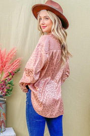 And The Why Satin Leopard Button Up Curved Hem Shirt | Daverri Fashions