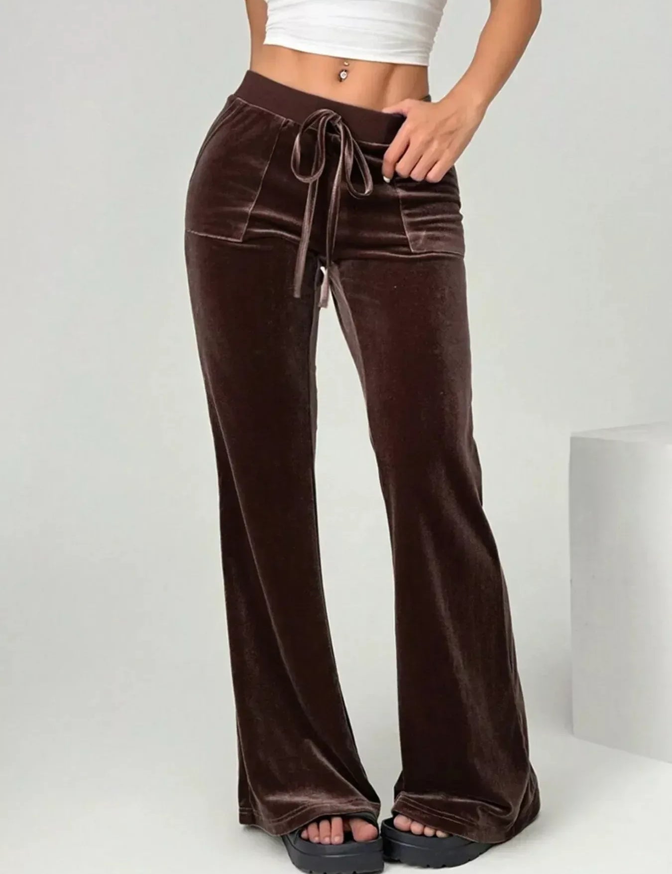 Daverri Fashions Velvet Flare Leg Pants - DAVERRI FASHIONS