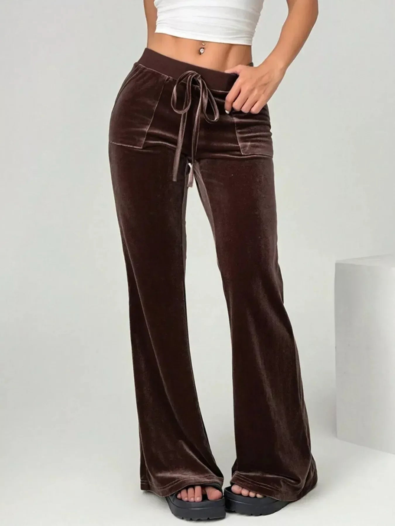 Daverri Fashions Velvet Flare Leg Pants - DAVERRI FASHIONS