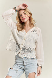ADORA Button Down Embroidered Blouse | Blouses Daverri Fashions