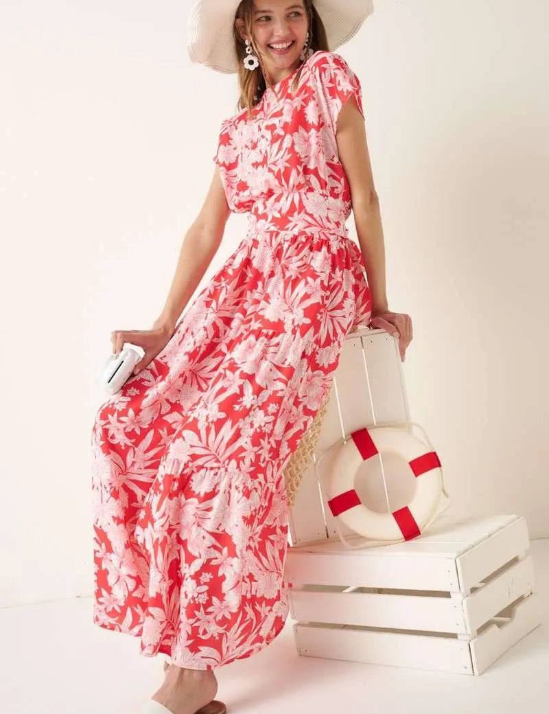 CORAL Mittoshop Tropical Print Top and Skirt Set | Outfit Sets Daverri Fashions