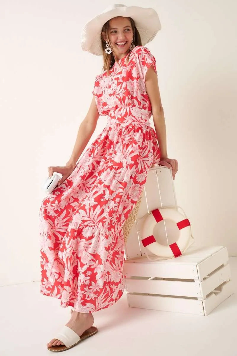 Mittoshop Tropical Print Top and Skirt Set CORAL Outfit Sets