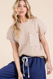 TAUPE Lime 'N' Chili Solid Cap Sleeve Stitch Edge Knit Sweater | Sweaters Daverri Fashions