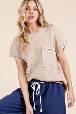 Lime 'N' Chili Solid Cap Sleeve Stitch Edge Knit Sweater - DAVERRI FASHIONS