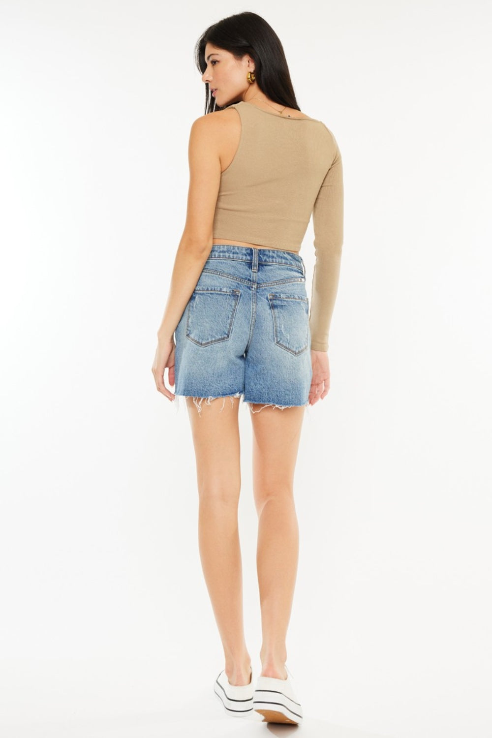 Kancan Full Size Raw Hem High Waist Denim Shorts Denim Shorts