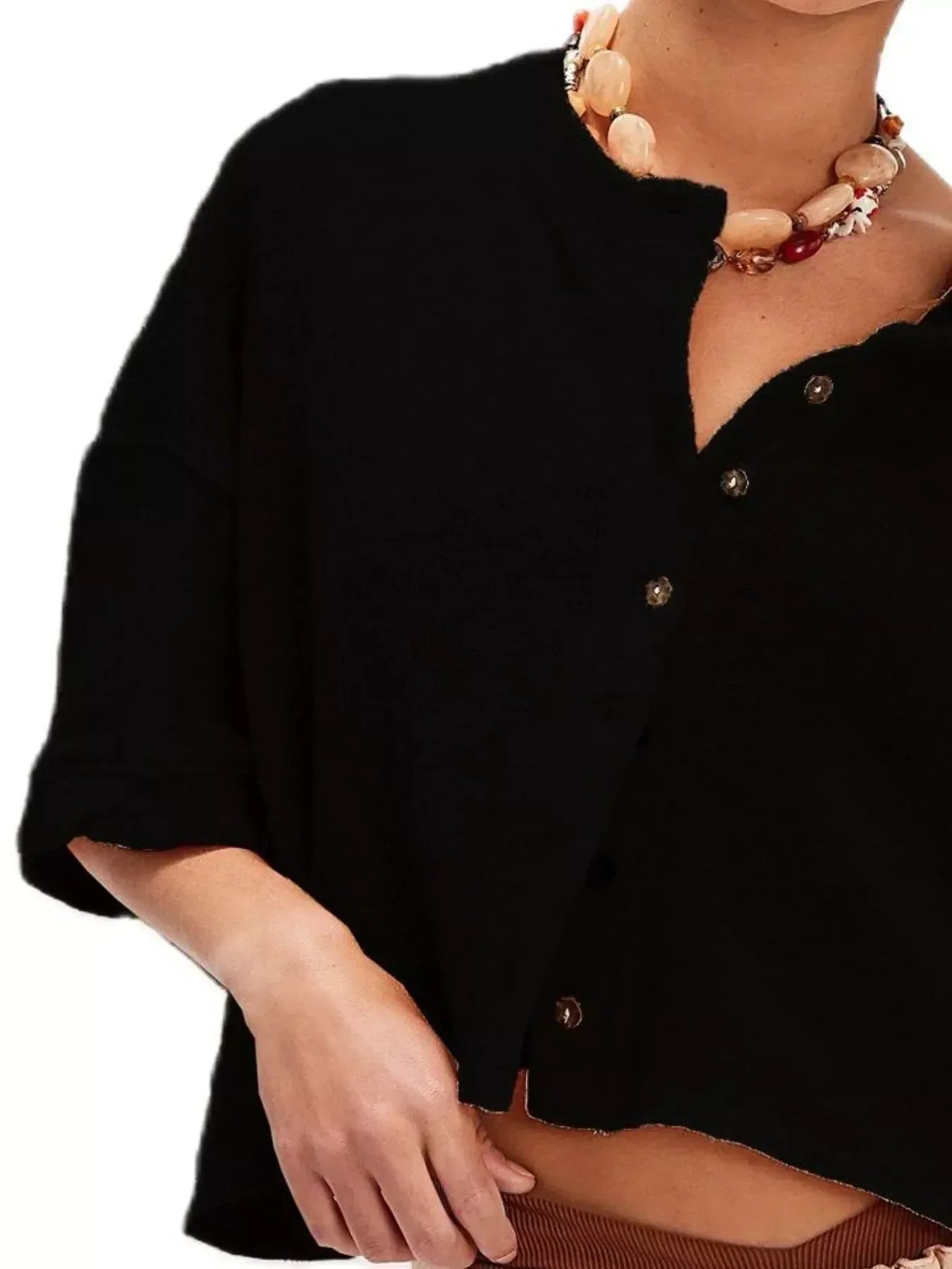 Button-Front Half Sleeve Cardigan - DAVERRI FASHIONS