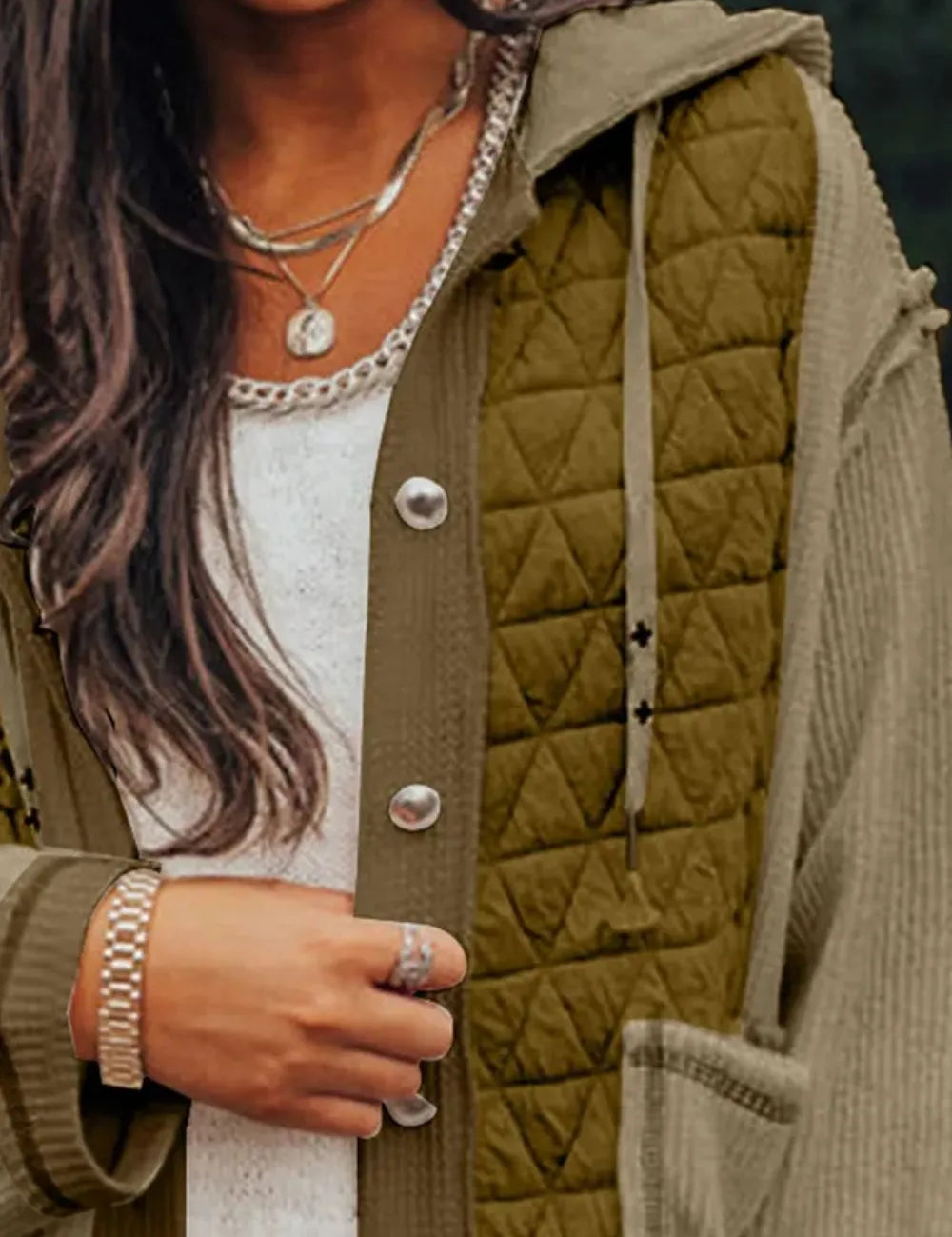 Drawstring Color Block Long Sleeve Jacket | Jackets Daverri Fashions