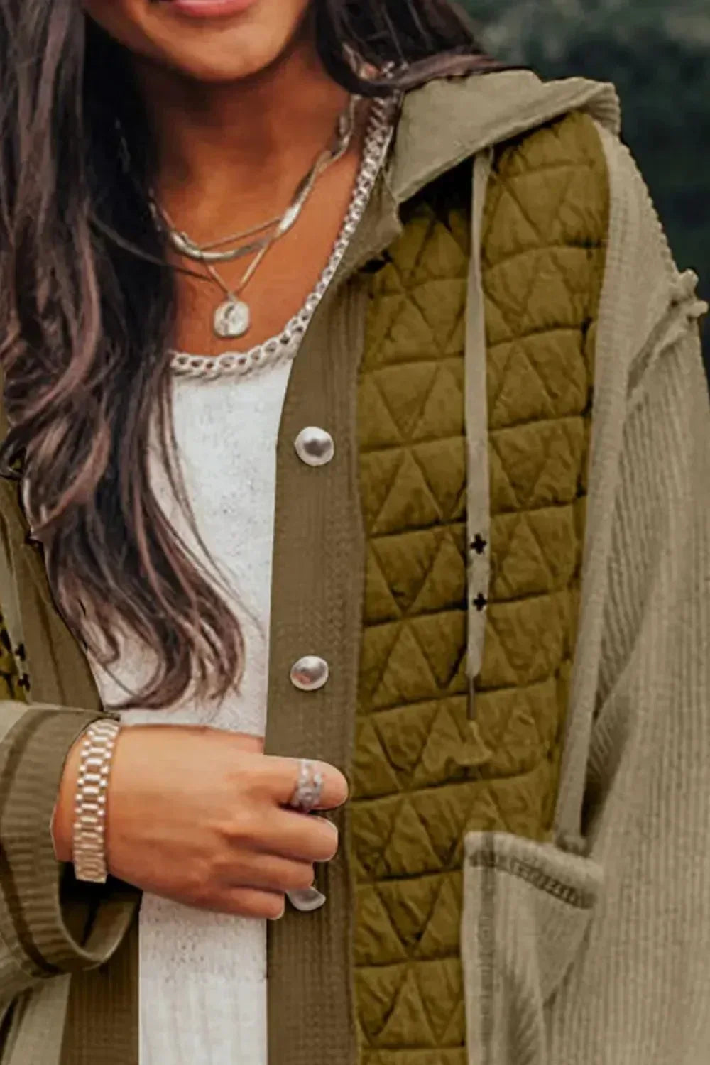 Drawstring Color Block Long Sleeve Jacket - DAVERRI FASHIONS