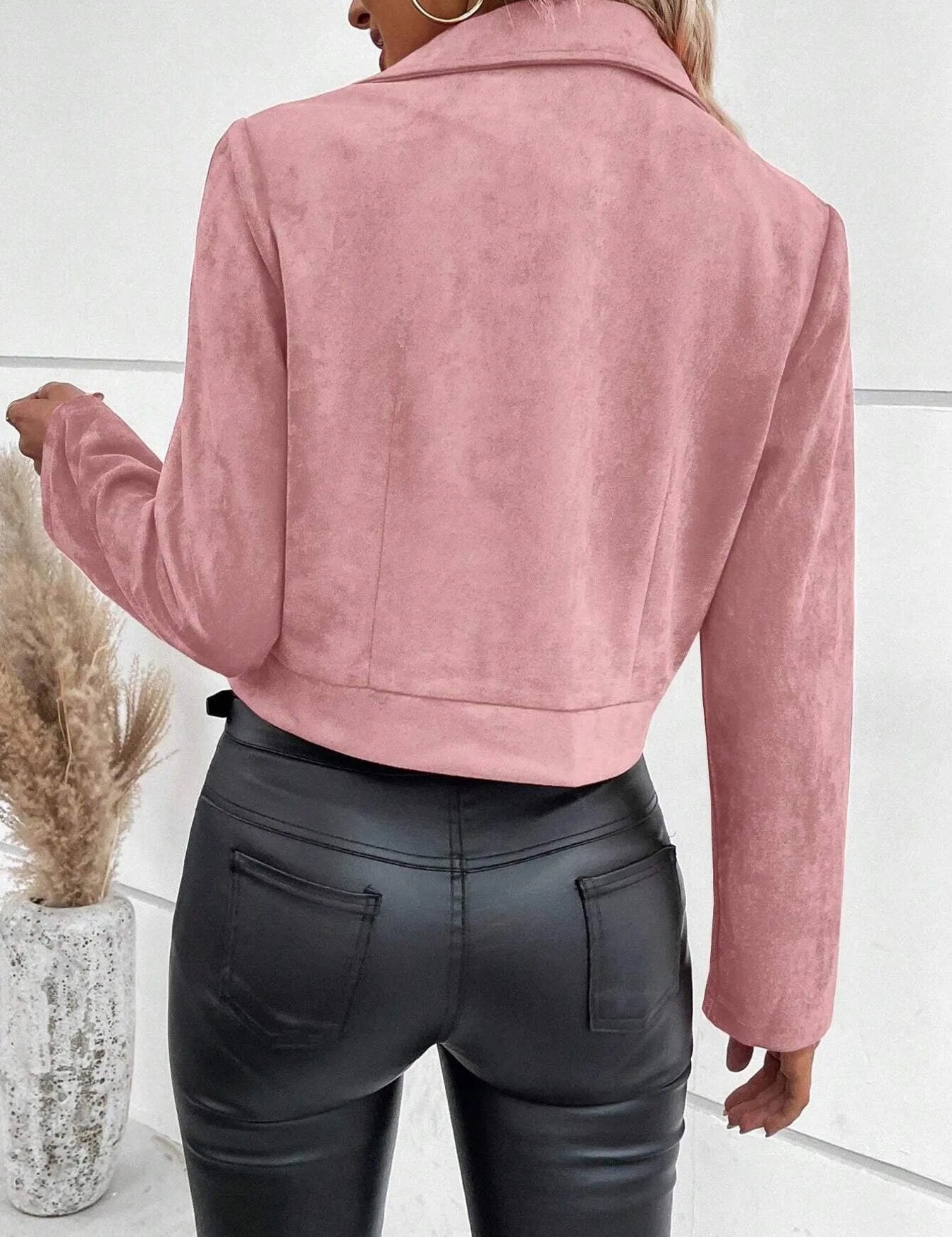 Zip Up Suede Cropped Moto Jacket | Jackets Daverri Fashions
