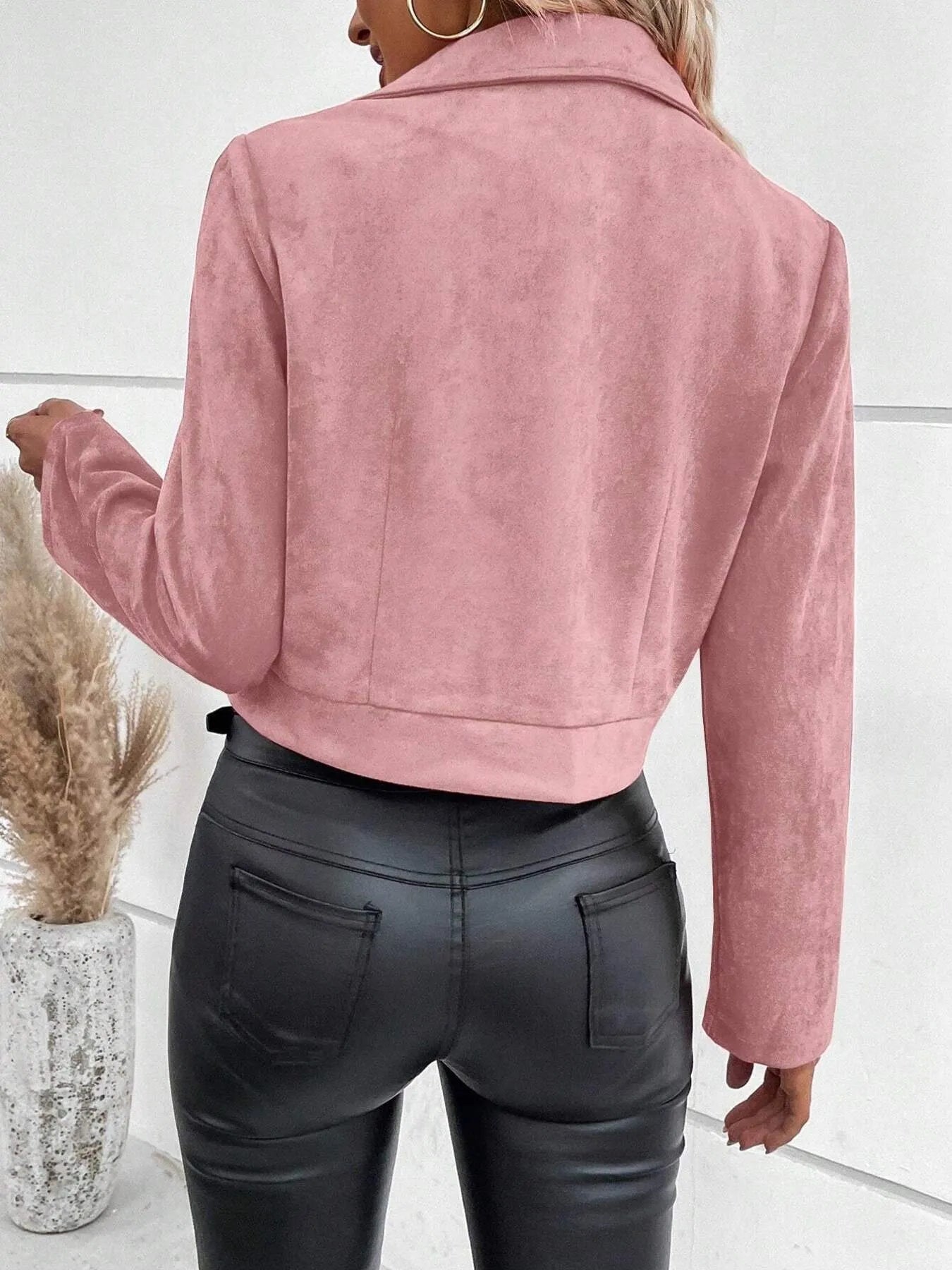 Zip Up Suede Cropped Moto Jacket | Jackets Daverri Fashions