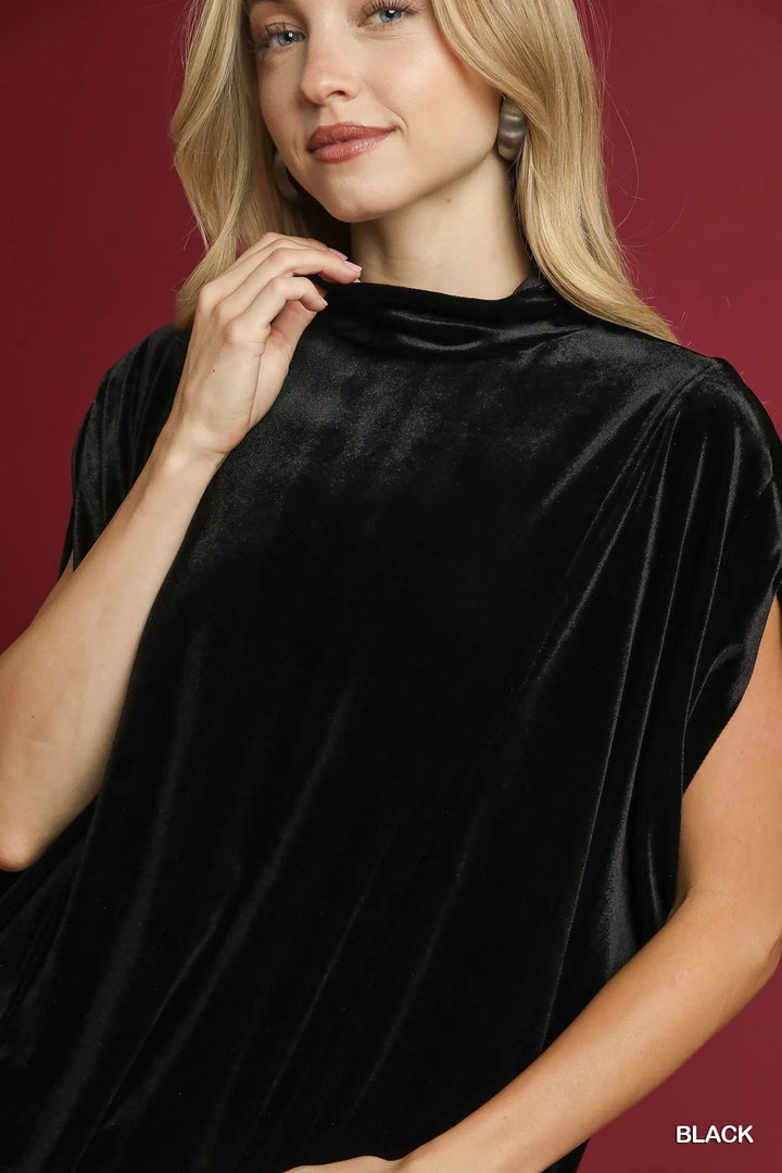 Umgee Velvet Mock Neck Sleeveless Blouse Blouses