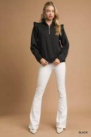 Umgee Cable Knit Textured Pullover with Ruffle Shoulders | Sweaters Daverri Fashions