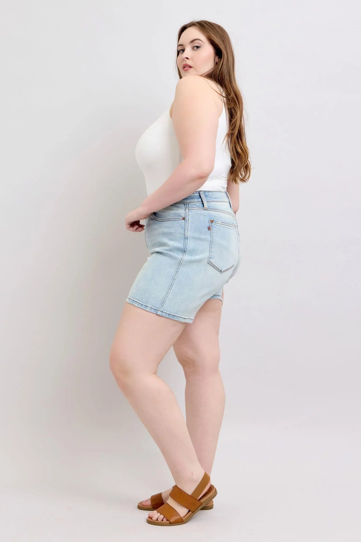 Judy Blue Full Size 2 Button Denim Shorts with Pockets Plus Size - DAVERRI FASHIONS