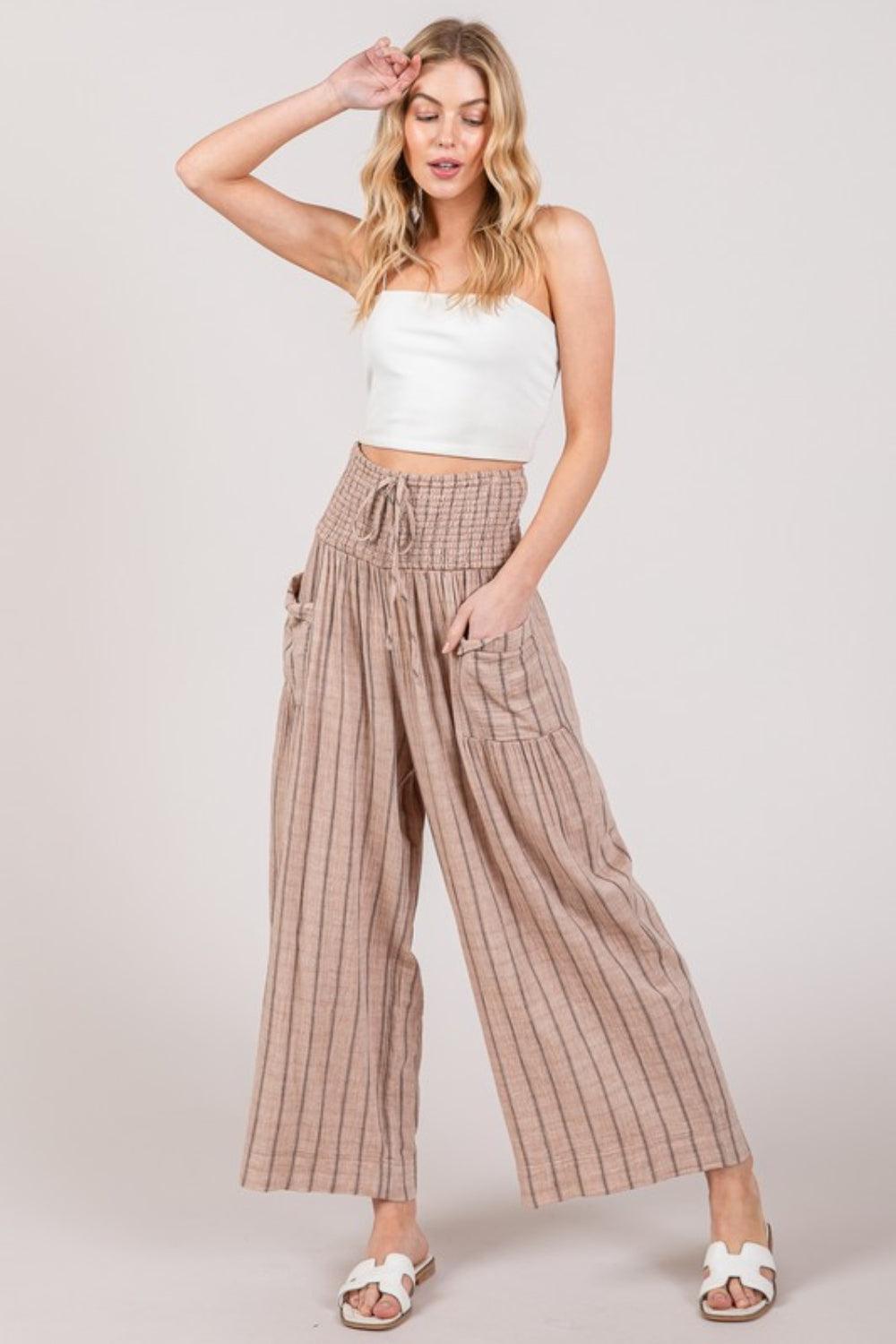 SAGE + FIG Cotton Gauze Wash Stripe Pants Mocha L Pants