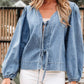 Tied Front Puff Sleeve Denim Top - DAVERRI FASHIONS