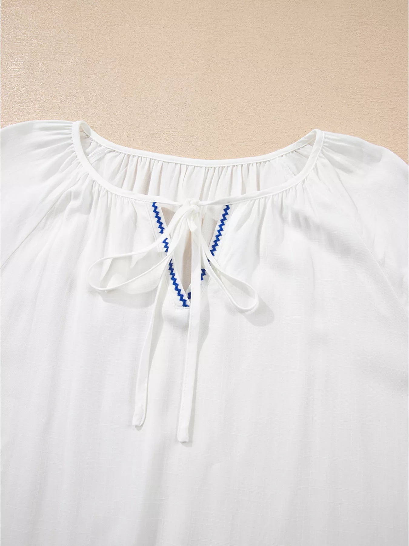 Floral Embroidered Tie Neck Blouse | Blouses Daverri Fashions