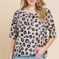BOMBOM Button Detail Exposed Seam Leopard Half Sleeve Top