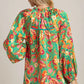 Umgee Satin Paisley Ruffle Neck Button-Up Shirt Blouses