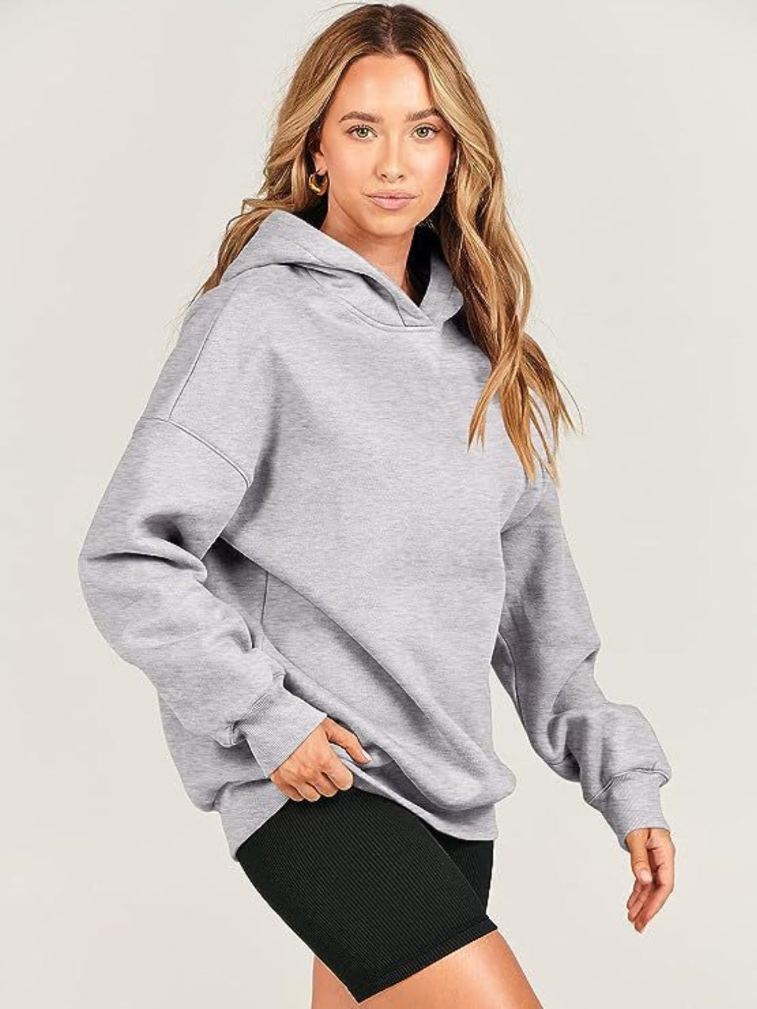 Dropped Shoulder Long Sleeve Hoodie Tops