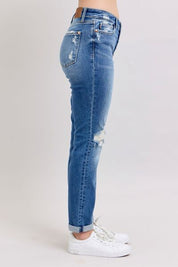 Judy Blue Full Size Button Fly Distressed Jeans with Pockets Jeans