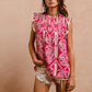 BiBi printed pink ruffle sleeve top with geometric patterns