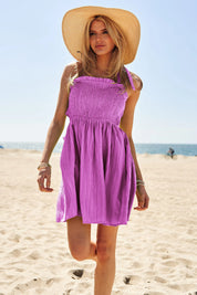 Davi & Dani Smocking Halter Neck Tie Open Back Mini Dress | Mini Dresses Daverri Fashions