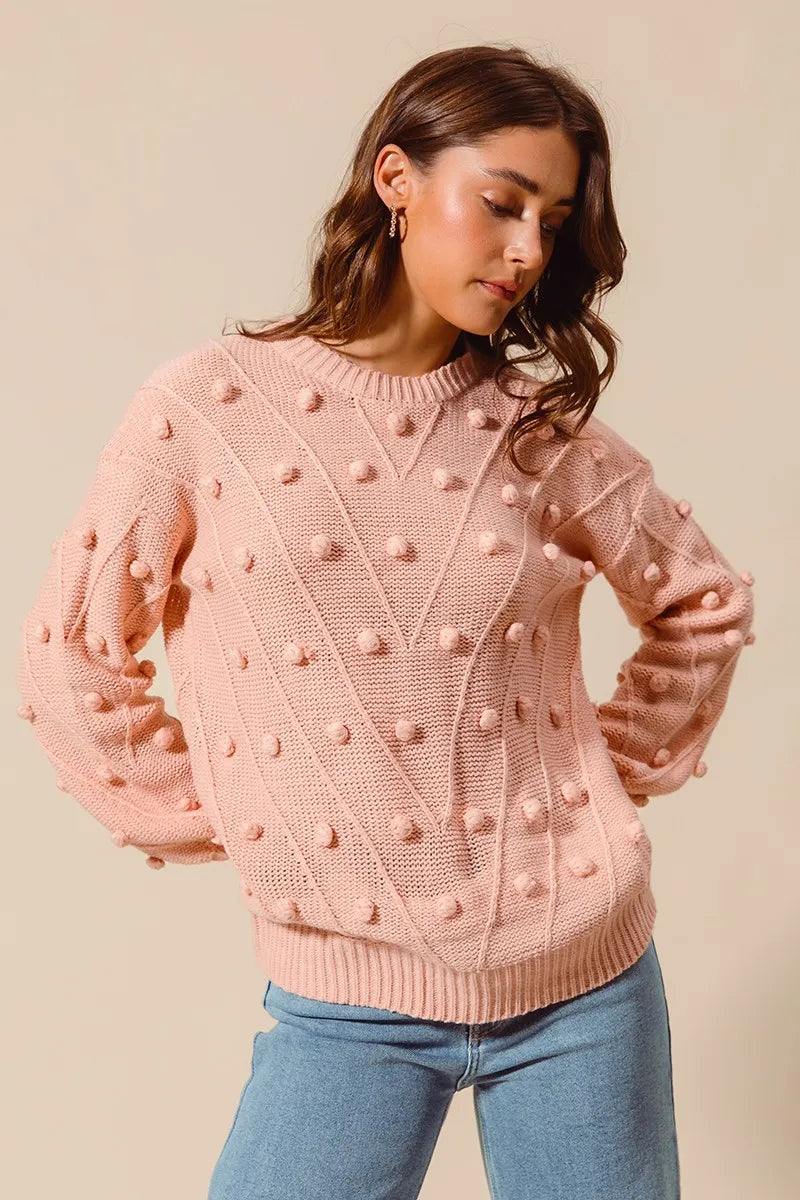 SO ME Pom Pom Textured Knit Sweater Top | Sweaters Daverri Fashions