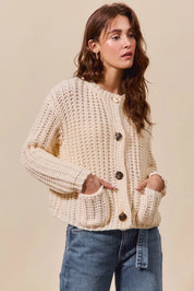 SO ME Metal Button Long Sleeve Chunky Sweater Cardigan | Sweaters Daverri Fashions