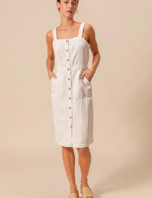 SO ME Button Down Pocket Front Pinafore Dress | Daverri Fashions