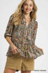 Umgee Paisley Print Peplum Blouse GREEN ORANGE Blouses