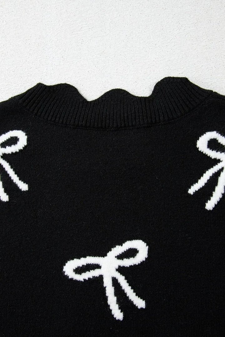 Bow Side Ties Scalloped Hem Cap Sleeve Sweater | Sweaters Daverri Fashions
