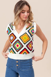 BiBi Diamond Granny Square Sweater Vest | Sweater Vests Daverri Fashions