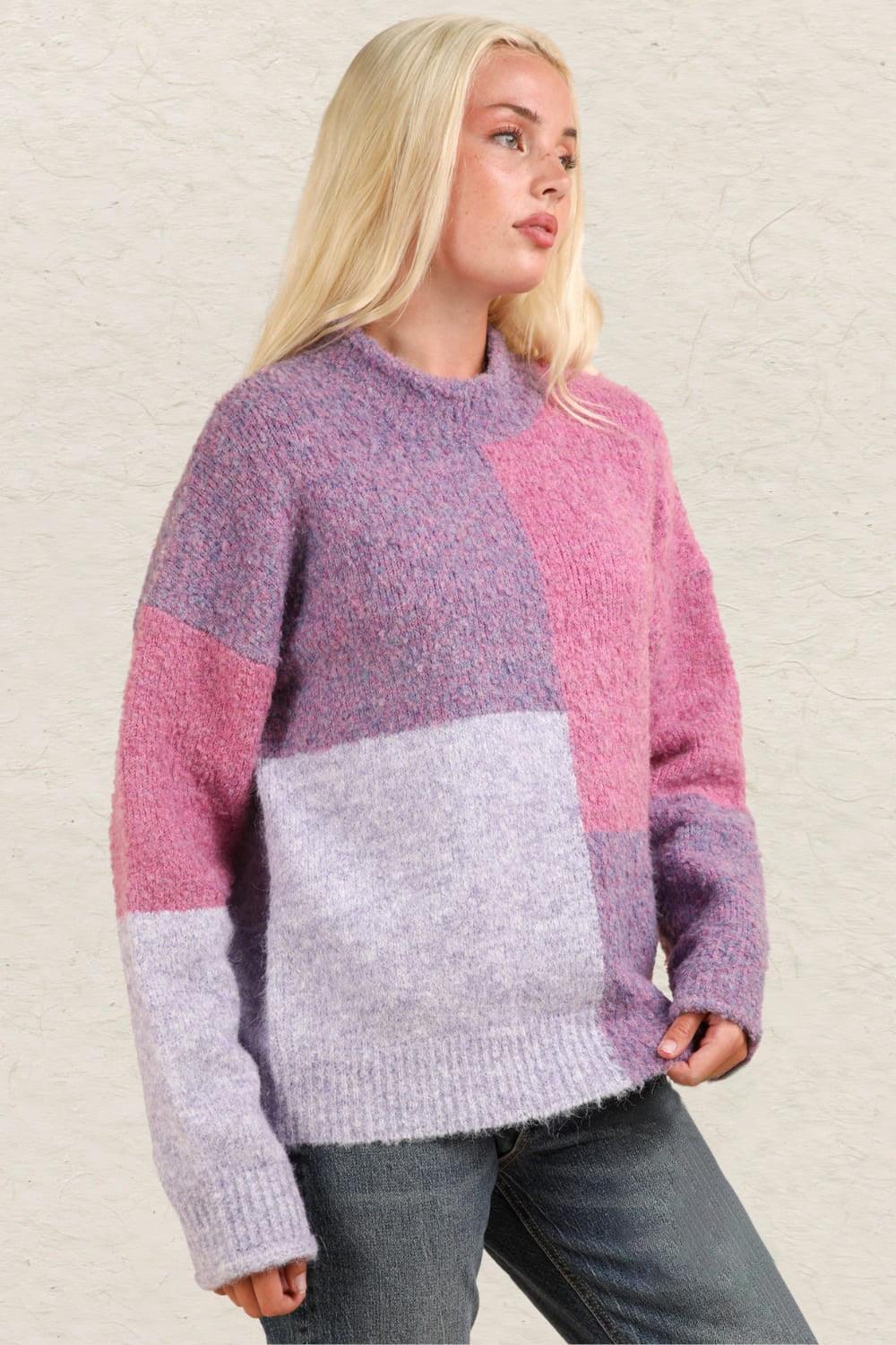 VERY J Color Block Mock Neck Drop Shoulder Sweater Sweaters