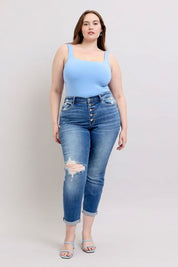 Judy Blue Full Size Button Fly Distressed Jeans with Pockets Jeans