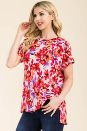 Round Neck Short Sleeve Floral Top Shirts & Tops