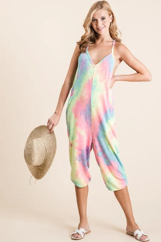 BiBi Tie Dye French Terry Mid-Length Casual Jumpsuit PASTEL TIEDYE Jumpsuits
