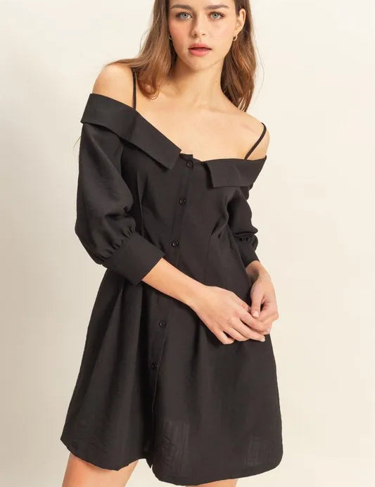 Black S HYFVE Button Down Spaghetti Strap Mini Dress with Pockets | Mini Dresses Daverri Fashions