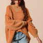 SO ME Oversized Two Tone Textured V Neck Sweater - DAVERRI FASHIONS